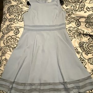 Calvin Klein Crew Neck Sleeveless Illusion Hem Crepe Fit and Flare Dress